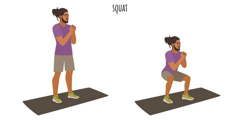 Young man doing squat exercise