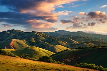Fototapeta premium Green valley with small hills and mountains