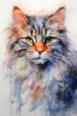 A Cat, water color, Generative AI