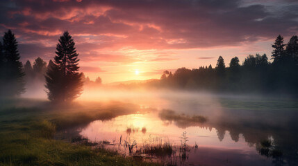 Misty sunrise over the English countryside