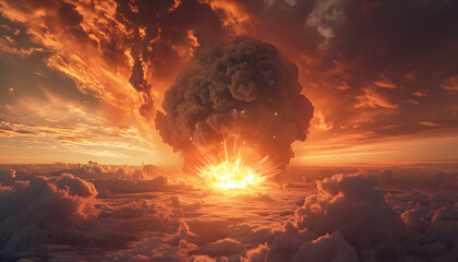 Burning Skies - Mushroom cloud in a nuclear war, radioactive explosion, final apocalypse and armageddon