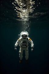 Fototapeta premium An Astronaut under water, Generative ai
