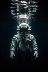 Fototapeta premium An Astronaut under water, Generative ai
