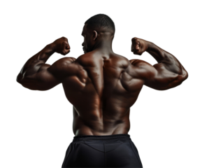 A muscular man flexing his back muscles. No background picture.