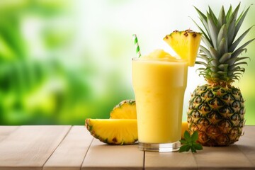 pineapple smoothie. a healthy fresh fruit drink in a glass on the table.