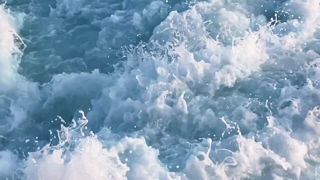 Powerful stormy sea water splashes. Energy of blue ocean water