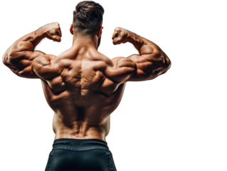 A strong bodybuilder on a transparent background showcasing his muscles. 