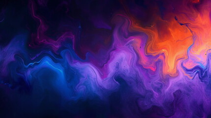 Fototapeta premium Abstract Composition in Fluid Formation, Ominous Vibe, Poured Paint, Light Purple and Dark Orange
