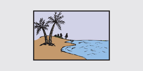 Hand drawn beach illustration design, abstract illustration