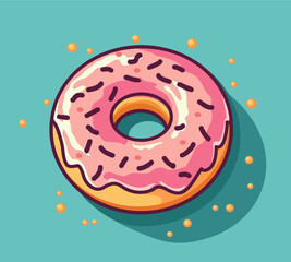 Colorful pink glazed donut. Strawberry donuts, food icon. Flat cartoon style suitable for web, banner, sticker. Vector illustration
