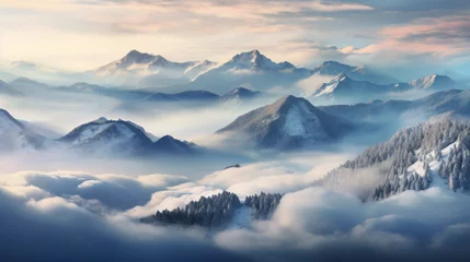 Fotobehang Mistige ochtendstond Panorama of the foggy winter landscape