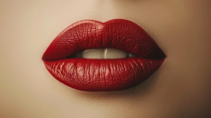 Fotobehang Red lips on a beige background. Beauty industry style illustration. Red lipstick © Vladimir