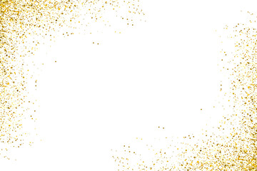 Golden powder dust luxury border frame. Magic shining gold dust isolated on a transparent background. Shiny dust bokeh particles. Vector illustrator.