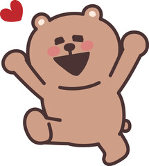 Cartoon teddy bear jumping for joy with a heart. Vector illustration isolated on a transparent background.