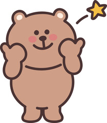 Cheerful cartoon teddy bear with two thumbs-up signs. Vector illustration isolated on a transparent background.