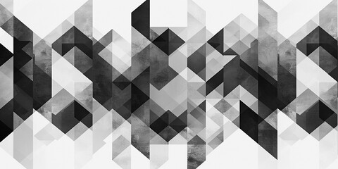 A geometric pattern composed of squares and triangles in a monochromatic color scheme. Experiment with different arrangements and compositions to create an optical illusion effect.