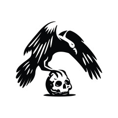 Fototapeta premium Raven and skull on white background