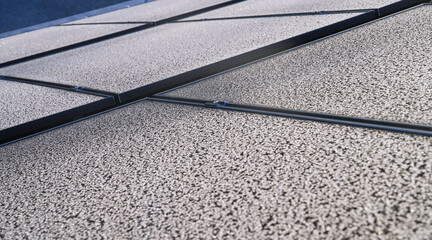 photovoltaic modules with Frost pattern on a cold sunny day in winter