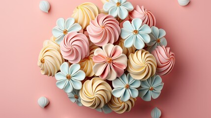 Obraz premium Set of colorful lollipops on a wooden stick on a pink background, AI Generative