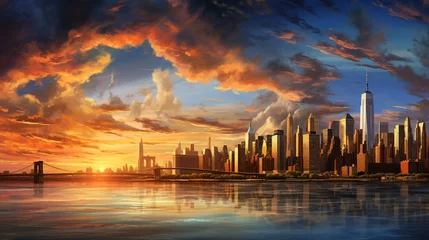 Papier peint adhésif Etats Unis New York city sunset panorama
