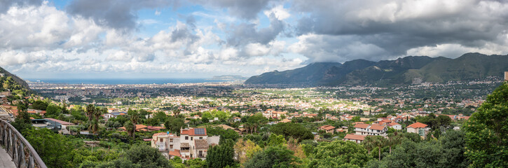 Fototapeta na wymiar Panoramic View Of The Gulf Of Palermo, In The South Of Italy, Taken From The Cathedral Of Monreale