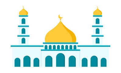 Beautiful blue dome mosque muslim building vector illustration