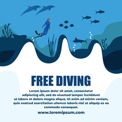 Underwater Diving Landing Page with Modern Elegant Blue Style Vector