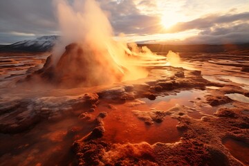 Fototapeta premium Red fumes from a hydrothermal vent geyser