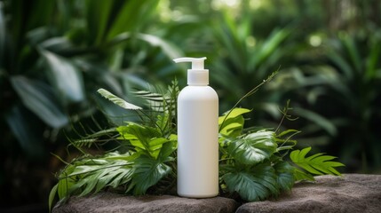 Natural Skincare Products Amidst Lush Green Foliage