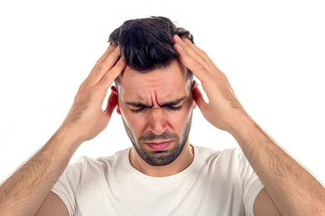 Fototapeta premium the person holds his or her head during an attack of emotions of frustration and resentment