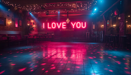 Romantic "I Love You" Neon Sign in an Ambient Party Venue
