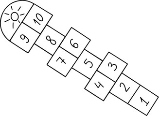 Daycare doodle iconhopscotch. Doodle kindergarten montessori toys for nursery, school - hopscotch. Vector illustration