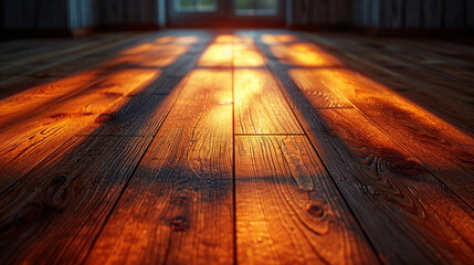 Wooden floor with worm daylight shadow