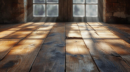 Wooden floor with worm daylight shadow