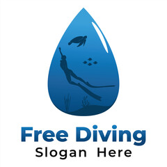 Diving Person and Water Droplet Blue Modern Style Logo Vector