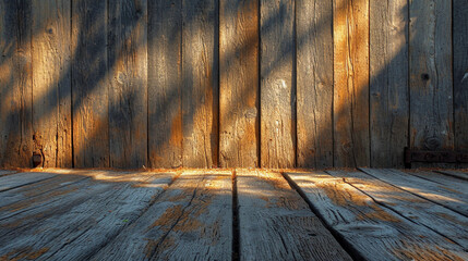 Wooden floor with worm daylight shadow