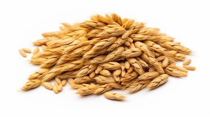 A close-up realistic photo of a small pile of wheat grains on a white background Generative AI