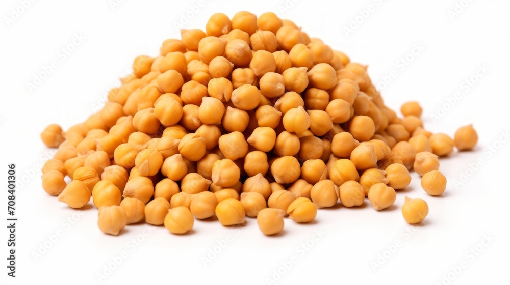 Aufkleber close-up realistic photo featuring a small pile of chickpeas on a white background generative ai
