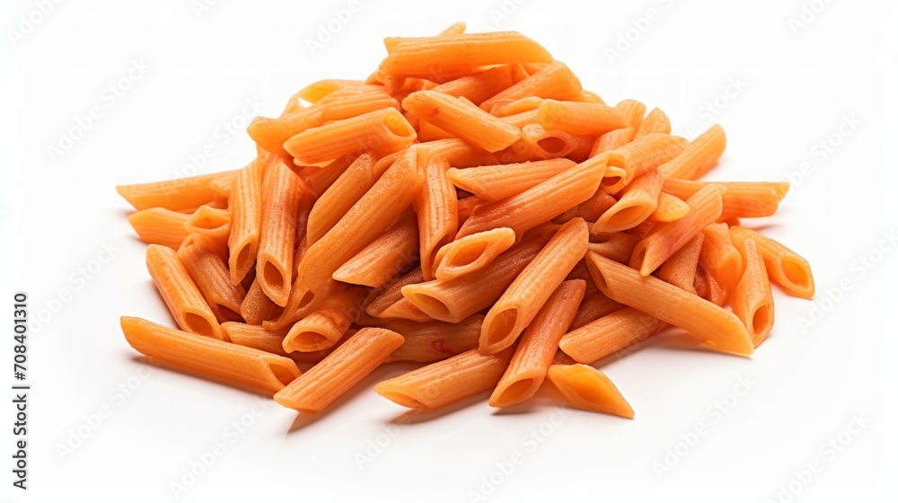 Poster close-up realistic photo featuring a small pile of ziti pasta on a white background generative ai