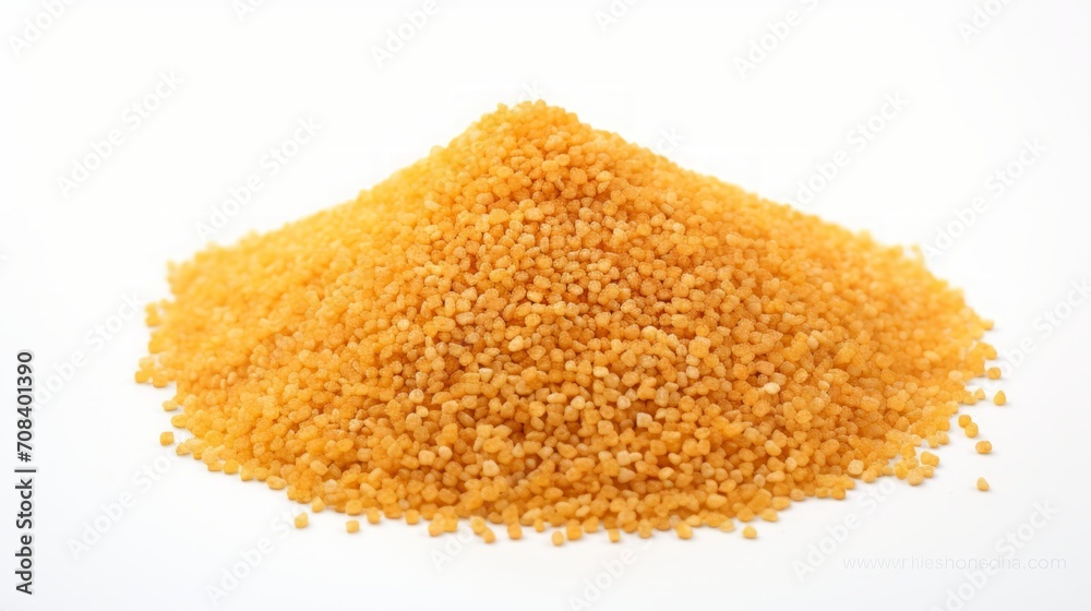 Aufkleber close-up realistic photo of a small mound of bulgur grains on a white background generative ai