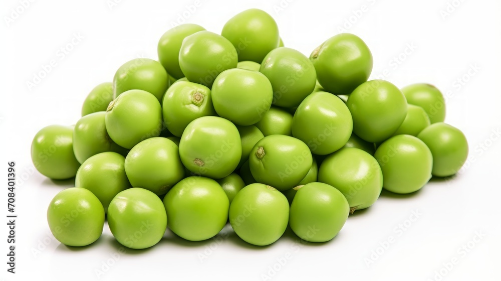 Poster close-up realistic photo of a small mound of green peas on a white background generative ai