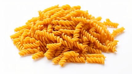 Fototapeta premium Close-up realistic photo featuring a small heap of fusilli lunghi pasta on a white background Generative AI