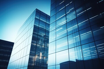 Fototapeta na wymiar Blue glass skyscraper office buildings with reflective windows
