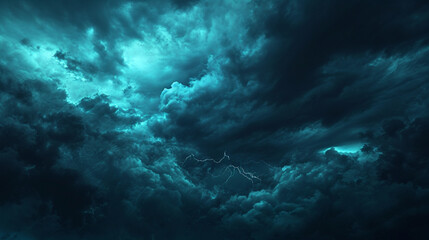 Fototapeta na wymiar 劇的な空と雲。黒青緑の夜空GenerativeAI