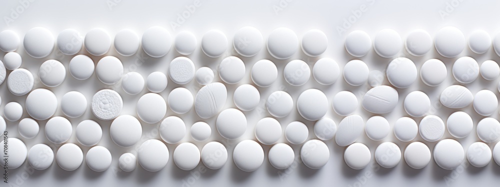 Poster white futuristic pills lie on the table Generative AI