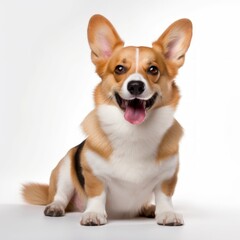 Happy Corgi sitting on a white background, perky ears, cheerful face Generative AI