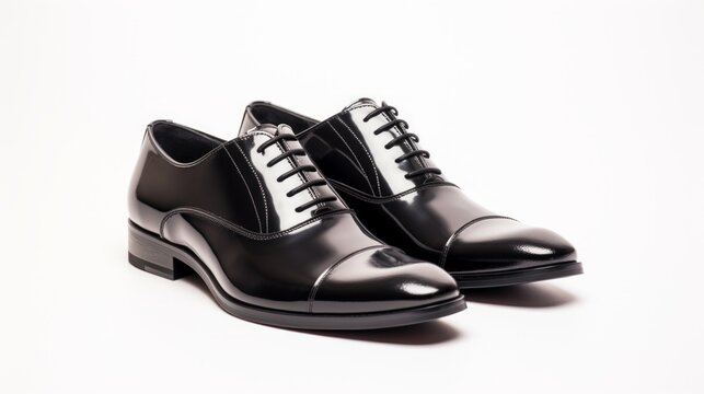 Men's black formal dress shoes with cap toe Generative AI