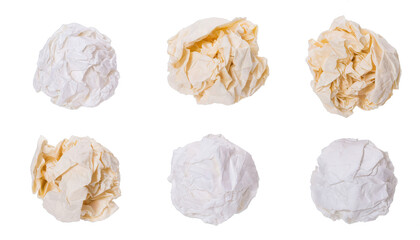  Set of crumpled paper balls - isolated