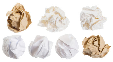  Set of crumpled paper balls - isolated