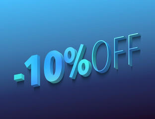 3d lettering, blue letters and numbers on dark blue background, sale and discount, 10 percent off
